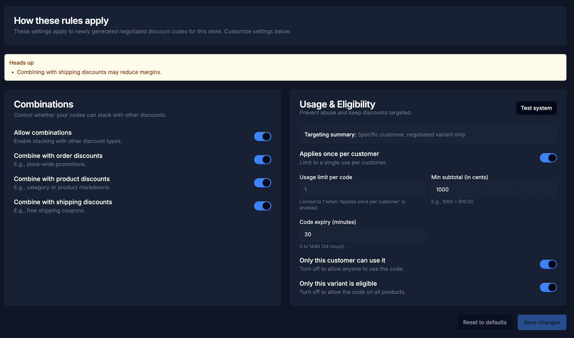 Discount rules and combinations